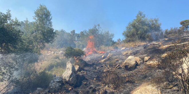 בשת”פ עם לוחמי אש מהרש”פ: לוחמי אש פועלים לכיבוי שריפה סמוך לתרקומיא