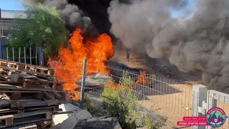 שריפה פרצה במפעל מחזור באלון תבור, לא דווח על נפגעים